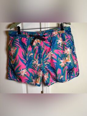Superdry Men’s Pink & Blue Tropical Swim Trunks 2XL